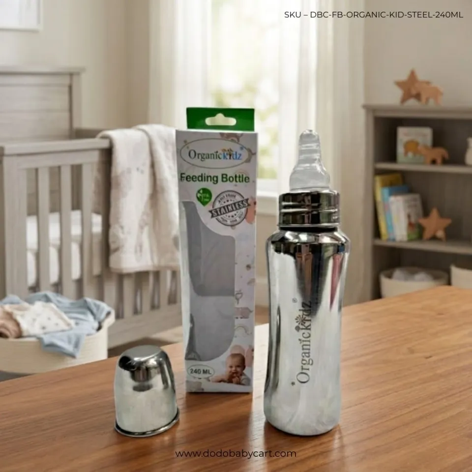 Organic Kidz Stainless Steel Feeding Bottle, 240 ml