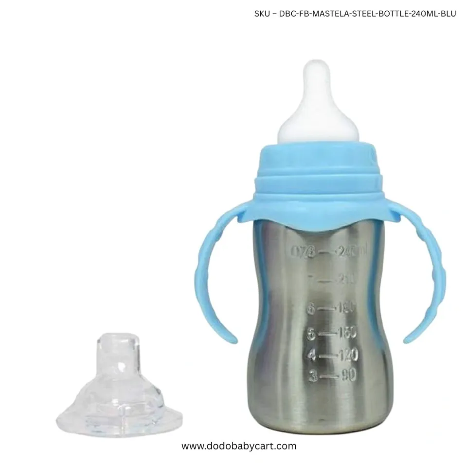 Mastela Stainless Steel Feeding Bottle with Handles, 240 ml — Blue