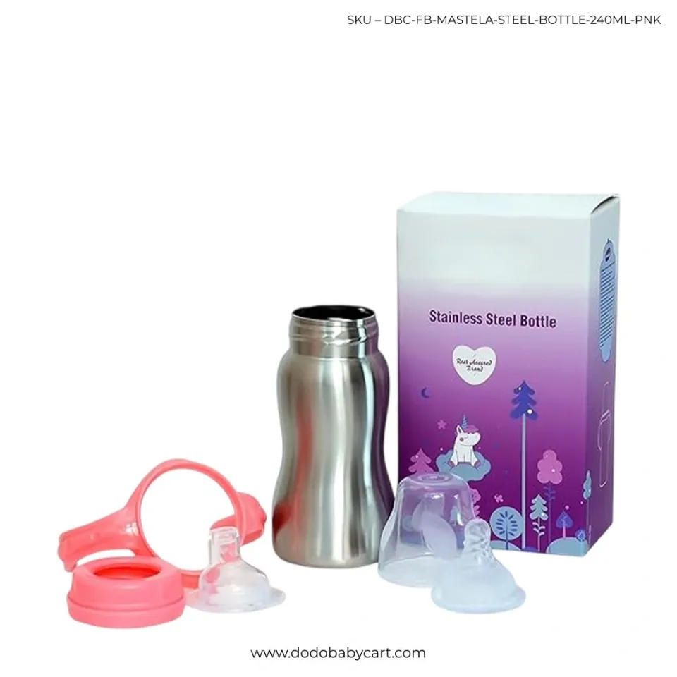 Mastela Stainless Steel Feeding Bottle with Handles, 240 ml — Pink