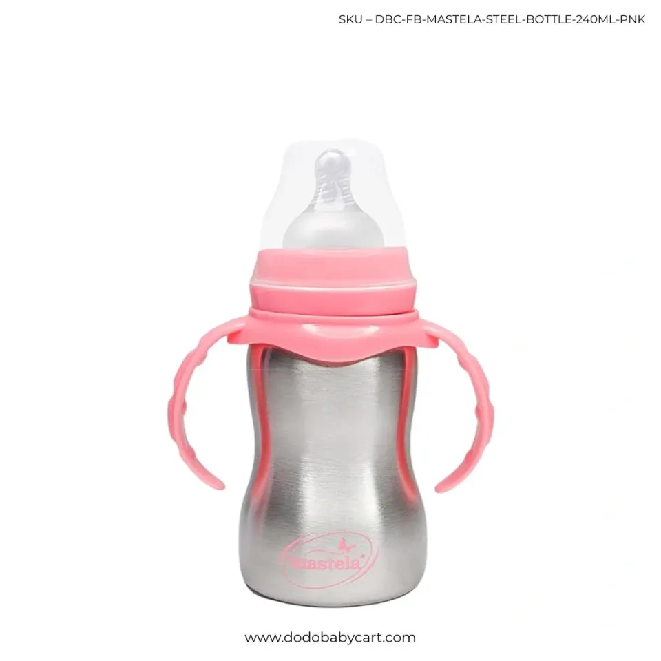 Mastela Stainless Steel Feeding Bottle with Handles, 240 ml — Pink